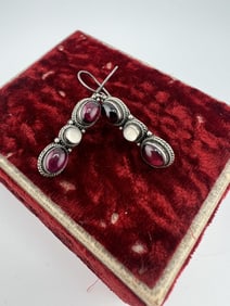 Pair of Sterling Moonstone & Garnet Earrings