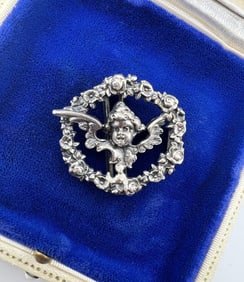Antique 19th C Sterling Silver Cherub Buckle Slide