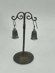Pair of Sterling Silver Thimble Design Earrings