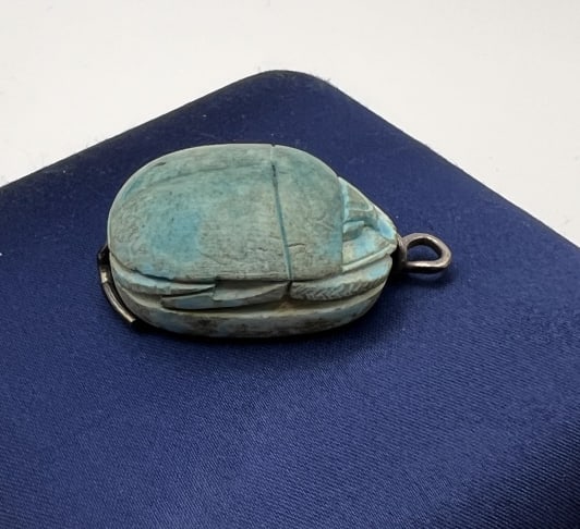 Antique Egyptian Faience Scarab & Silver Pendant (1 of 9)