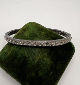 Antique Art Deco Sterling Silver & Paste Bangle