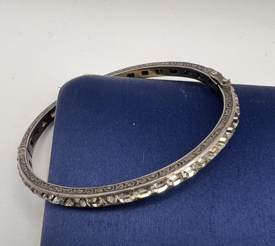 Antique Art Deco Sterling Silver & Paste Bangle (1 of 10)