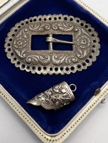 Antique Chinese Export Silver Buckle & Pendant