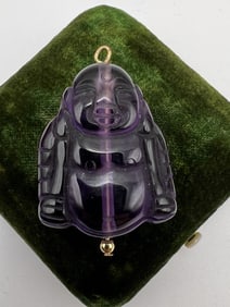 Chinese Carved Amethyst Buddha Necklace Pendant