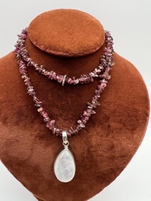 Sterling Silver Garnet Moonstone Pendant Necklace