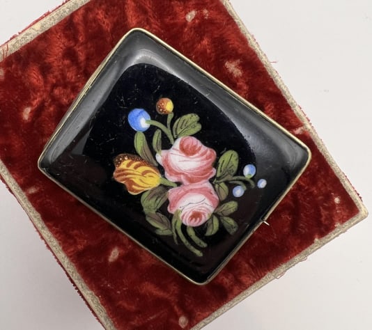 Antique 19th C Hand Painted Enamel Porcelain Pin (1 of 7)