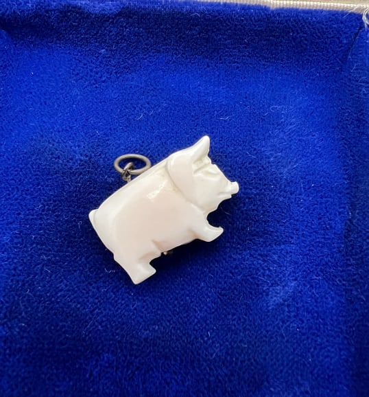 Antique Hand Carved Bone or Coral Pig Charm 2 of 2 (1 of 7)