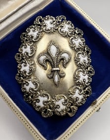 Large Scale Sterling & Enamel Fleur de Lis Buckle
