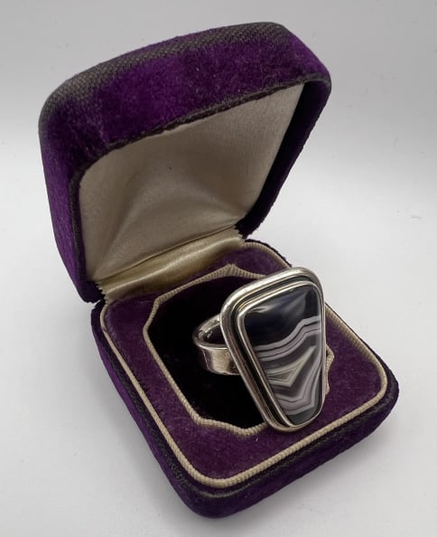 Modernist Sterling Silver & Banded Agate Ring (1 of 7)