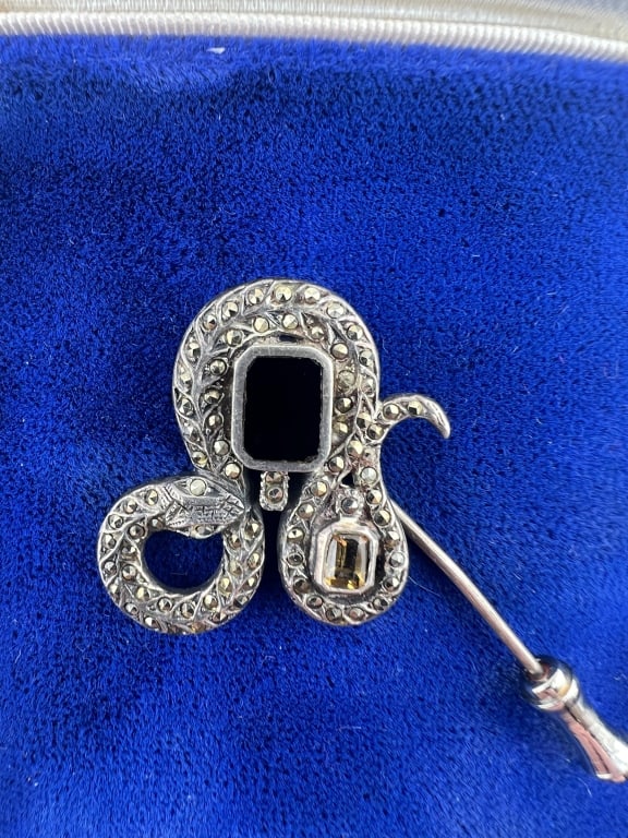 Sterling Silver Citrine & Onyx Snake Brooch (1 of 5)