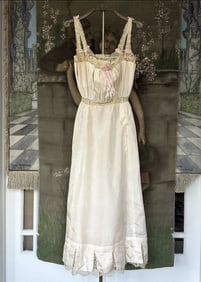 Antique 1900s Pink Silk Ribbon Work Slip Dress