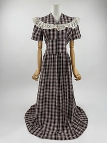 Vintage 1930s Plaid Cotton Zip Front House Dress