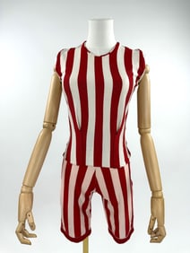 Antique 1920s Red & White Stripe Knit Bathing Suit