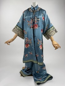 Antique Chinese Qing Dynasty Blue Silk Set