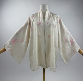 Antique Asian Butterfly Embroidered Silk Robe