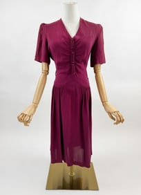 Vintage 1940s Rayon Crepe Short Sleeve Day Dress