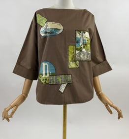 Vintage 1950s Tourist Postcard Novelty Blouse