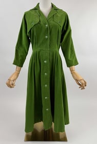 Vintage 1950s Corduroy Circle Skirt Shirt Dress