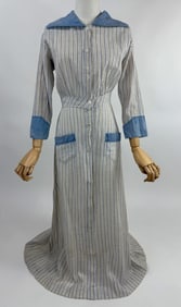 Antique 1900s Cotton Stripe Homespun Work Dress