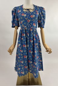 Vintage 1930s Cotton Floral Dirndl Folk Dress Gown