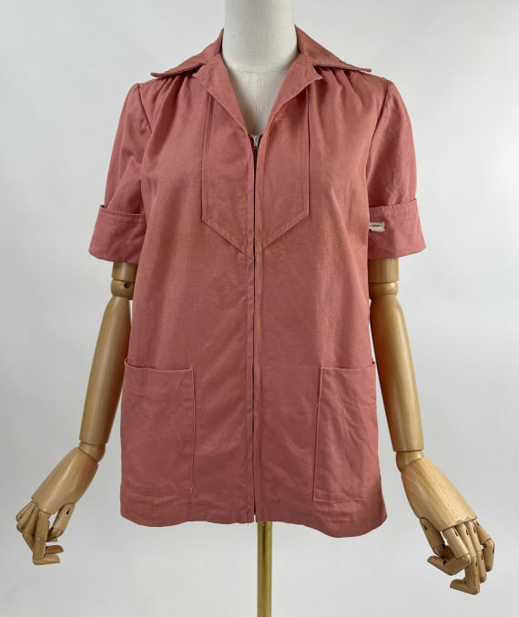 Vintage 1950s Zip Front Cover Up Smock Shirt Top (1 of 8)