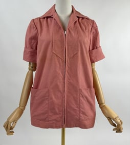Vintage 1950s Zip Front Cover Up Smock Shirt Top