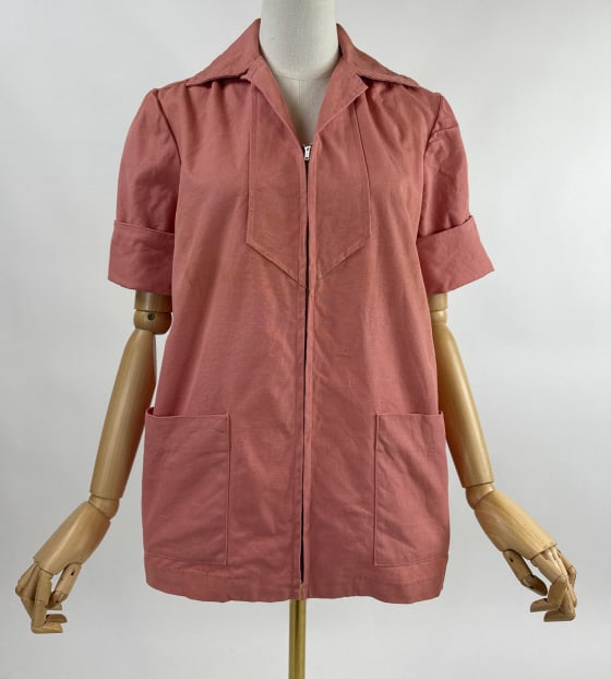 Vintage 1950s Zip Front Cover Up Smock Shirt Top (1 of 10)