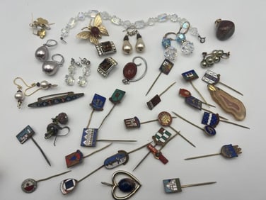 Collection of Vintage Costume Jewelry & Stick Pins