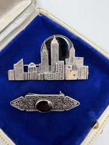 Sterling Silver NYC Brooch & Garnet Bar Pin