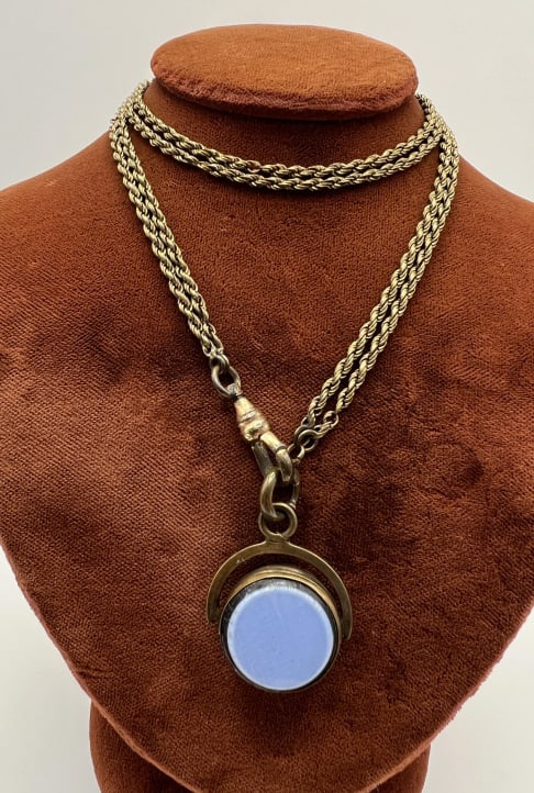 Antique 19th C Necklace Chain w Dog Clip & Spinner (1 of 9)