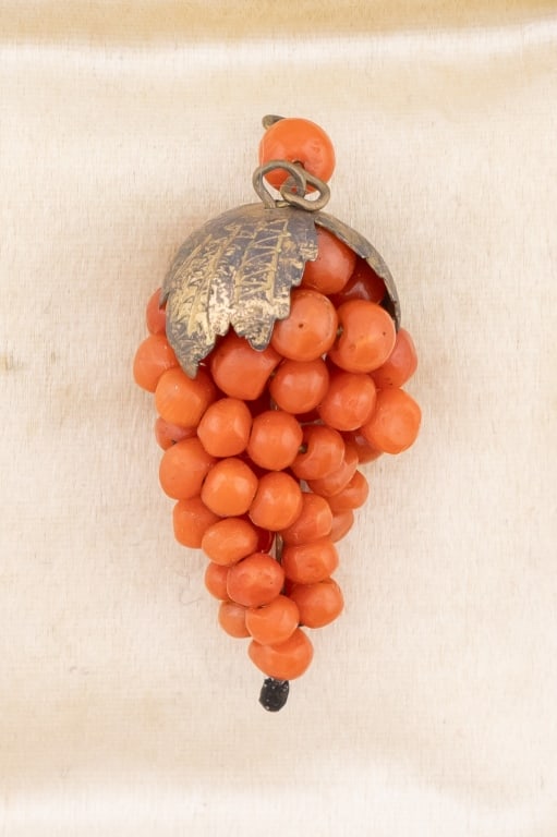Antique 19th C Grape Cluster Motif Coral Pendant (1 of 7)