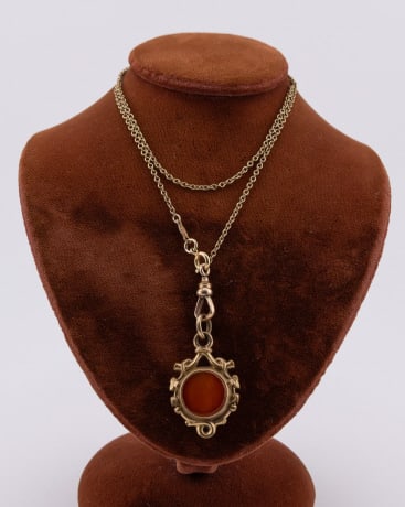 Antique 19th C Carnelian Pendant Chain w Dog Clip (1 of 8)