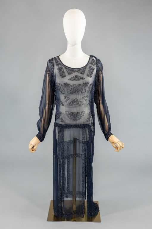 Antique 1920s Chiffon Glass Beaded Flapper Gown (1 of 12)