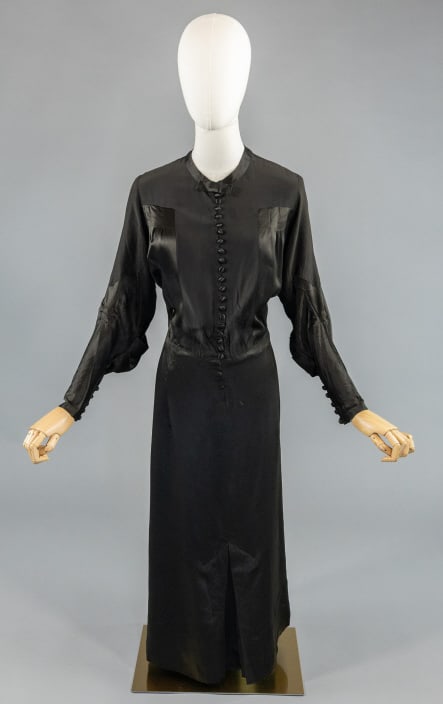 Vintage 1930s Black Silk Satin Art Deco Dress (1 of 8)