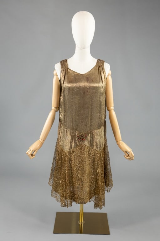 Antique 1920s Gold Lame Lace Flapper Dress (1 of 11)