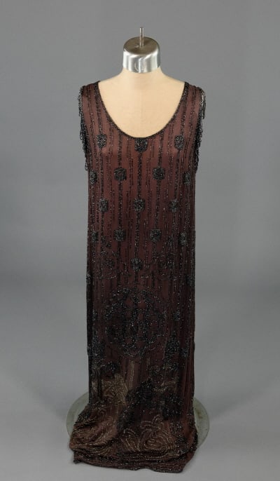 Antique 1920s Flapper Beaded Crepe Evening Gown (1 of 9)