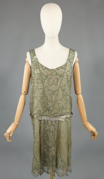 Antique 1920s Lame Lace Rhinestone Flapper Gown (1 of 10)