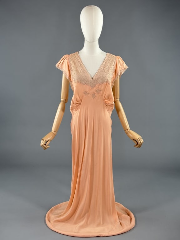 Vintage 1930s Rayon Lace Slip Dress Night Gown (1 of 9)