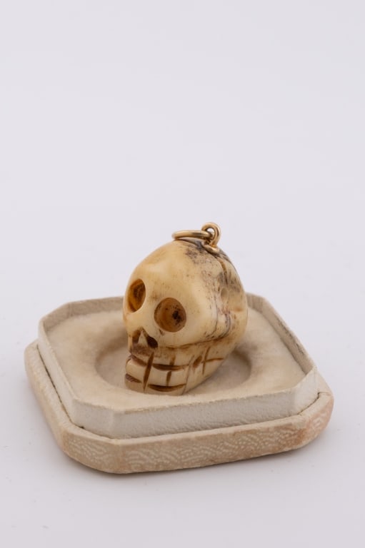Hand Carved Bone Memento Mori Skull Pendant Charm (1 of 7)