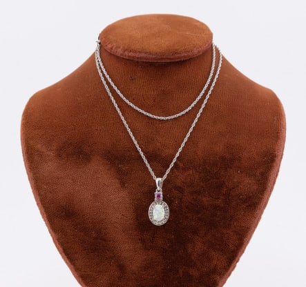 Sterling Silver & Opal Necklace Pendant on Chain (1 of 11)