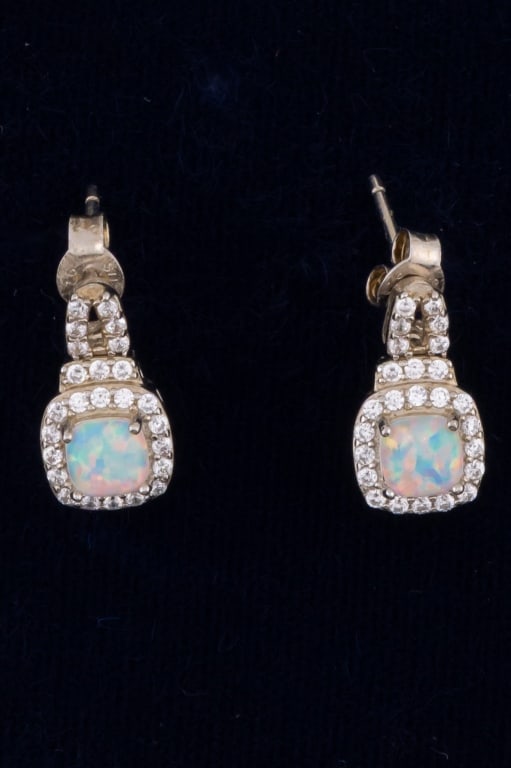 Sterling Silver & Opal Pair of Pendant Earrings (1 of 5)