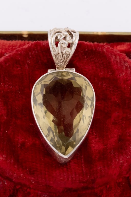 Sterling Silver & Large Pear Shape Citrine Pendant (1 of 7)