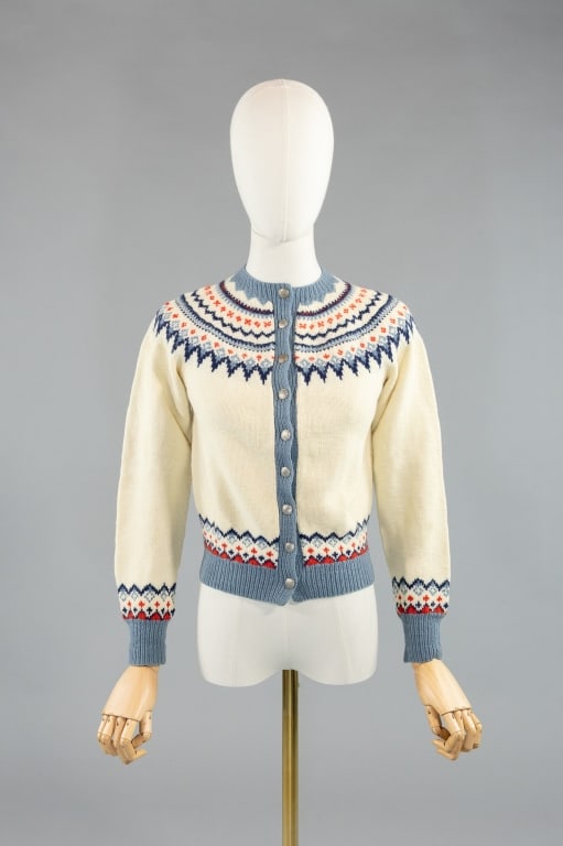 Vintage 1960s Hand Knit Fair Isle Cardigan Sweater (1 of 6)