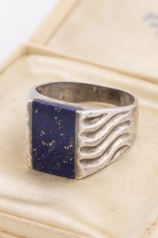 Vintage Sterling Silver Ring w Lapis Lazuli Plaque (1 of 6)