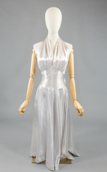 Vintage 1940s Rayon Satin Halter Party Dress (1 of 8)
