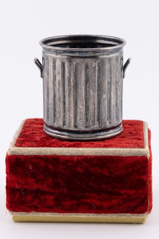 Antique Sterling Mini Garbage Can Toothpick Holder (1 of 7)