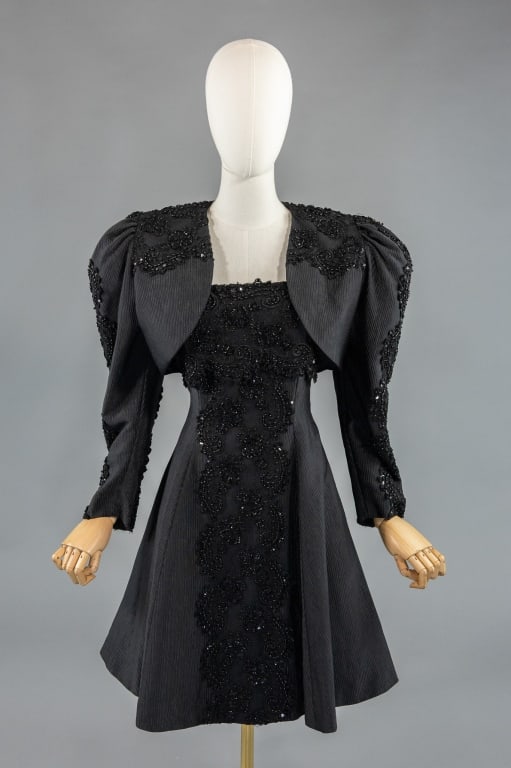 Vintage 1980s Black Beaded Bolero Dress Set (1 of 10)
