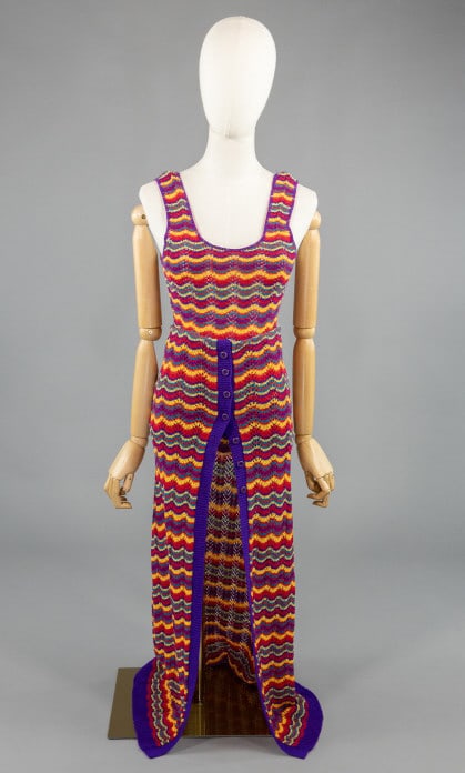 Vintage 1970s Rainbow Knit Top Short & Skirt Set: Vintage 1970s Rainbow Knit 3 Piece Top Short & Skirt Set having sleeveless top, micro short, and button front skirt. Labeled Kelita New York. Top measuring 26 - 38 inch bust, 25 inches long. Shorts me