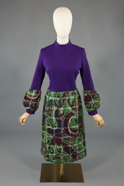 Vintage 1970s Boucle Knit Mod Color Block Dress (1 of 10)