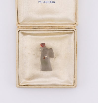 Antique 1920s 1930s Czech Art Glass Pendant: Antique 1920s 1930s Czech Art Glass Necklace Loose Mount for Pendant or Charm of Santa Claus. Measures 1 inch in height.